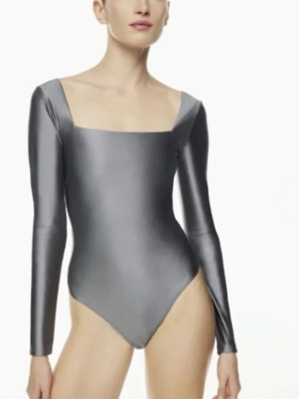 Aritzia Babaton Satinette Squareneck Longsleeve Bodysuit Size M Ionic Gray